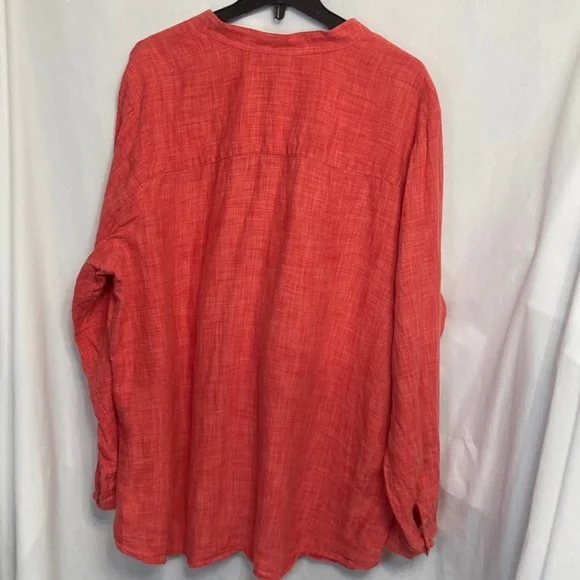 J. Jill 100% Linen Coral Button-Up Top Mandarin Collar Lightweight Knot Button - Picture 7 of 13